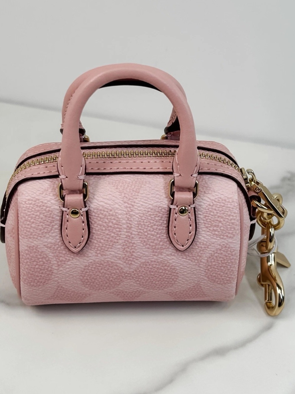 Coach Pink Mini Signature Dome Key Charm with Gold Hardware - Picture 3 of 9